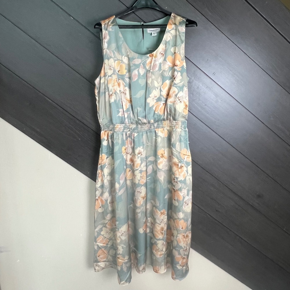 Coldwater Creek Women's Floral Chiffon Midi Dress Size 14 Sage Green NWOT